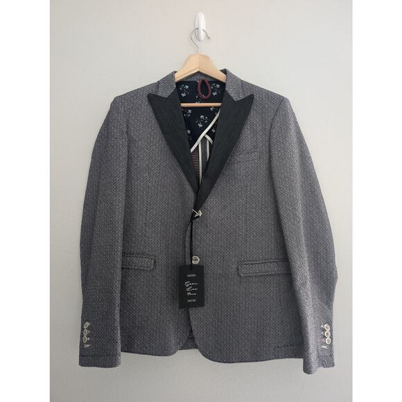 NWT Gean Luc Paris Navy Blue Patterned Sport Coat IT 50 US 40 Italian Blazer - Picture 1 of 10